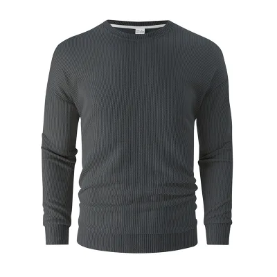 Men's Spring Fashion Knitted Crew Neck Pullover Sweater Breathable Anti-Wrinkle 100% Polyester Simple Design Casual Comfortable