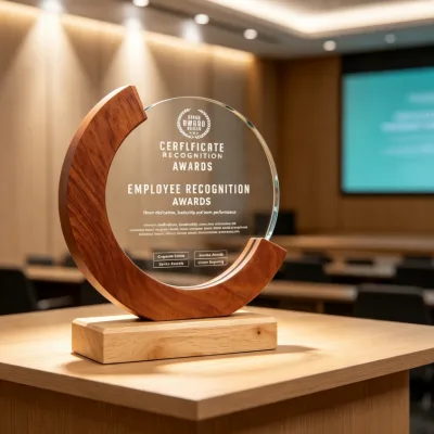 High Quality Professional Custom logo Circular Wooden Base Crystal Trophy Medal Crystal Glass Trophy Medal Blank Wooden Base