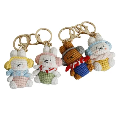 2025 New Arrival Soft Eco-Friendly Cute Bunny Plush Handmade Crocheted Keychain Pendant Bag Charm Anime Inspired