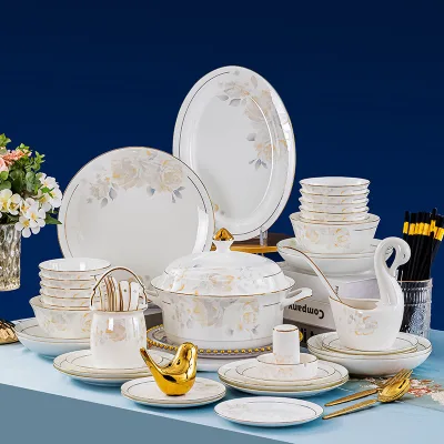 Eco-Friendly Collection Bone China Dinnerware Sets On-glazed Technique CEC Brand Vintage White Flower Customizable Hotels