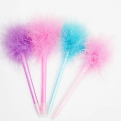 BIGOO Stationery Colorful Plastic Pompom Promotional Customized Ballpoint Pen 1.0mm Writing Width Blue/Black Ink for Office