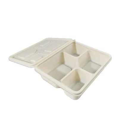 Eco Friendly Disposable Lunch Box with Lid Made of Corn Starch 4 Compartments Degradable Takeout Fast Food Container