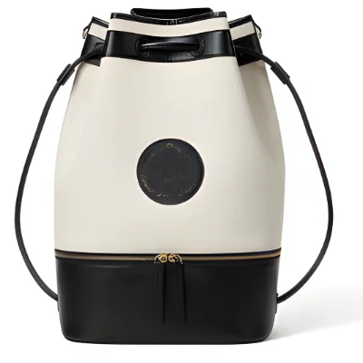 Ivory Cotton Canvas Leather Drawstring Tennis Racket Backpack Leather Sling Padel Backpack