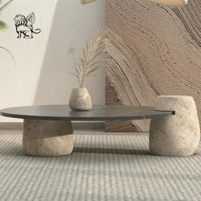 BLVE Modern Indoor Luxury Furniture Handcarving Natural Stone Coffee Table White Marble Side Table