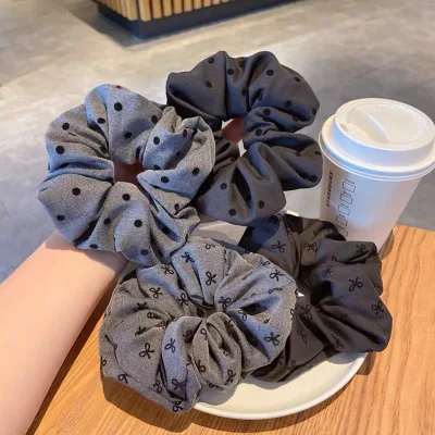 Popular Design Polka Dot Bow Fabric Elastic Hair Ties Bands Heart Polka Dot Bow Cotton Girls Scrunchies Women Hair Accessories