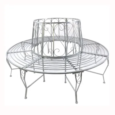 Garden Grey Surrounding Bench Size 160cm Circular Chair Seat Metal Round Tree Bench with Backrest for Yard Patio