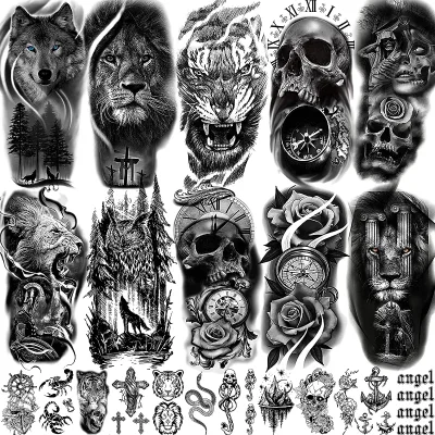 Self Adhesive Body Waterproof Temporary Light Half Arm Tattoos Stickers for Kids