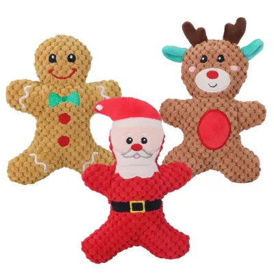 Christmas Interactive Dog Plush Vocal Toys Santa Claus Series Cartoon Cute Squeaky Puzzle Chewing Toy Dog Toy