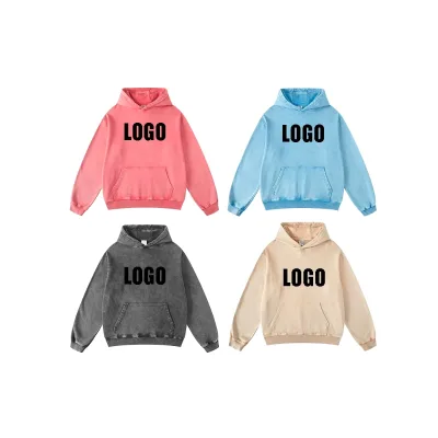 Mens Customizable Logo Embroidered Acid Wash Effect Hoodie Heavyweight Sustainable Cotton Jogger With Colorful Print Plus Size