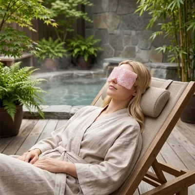 100% Natural Rose Quartz Eye Mask for Anti Aging Cold Therapy Pink Crystal Sleeping Mask for Daily Use
