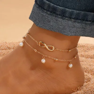 Multilayer Layer Anklet Pearl Crystal Ball Simple Alloy Women's Anklet
