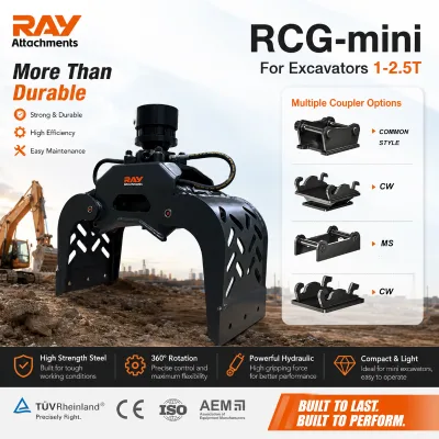 RCG-mini Hydraulic Demolition Grapple with Motor-1-2.5 Ton Carrier 12000N Force 360 Rotation Efficient for Light Demolition