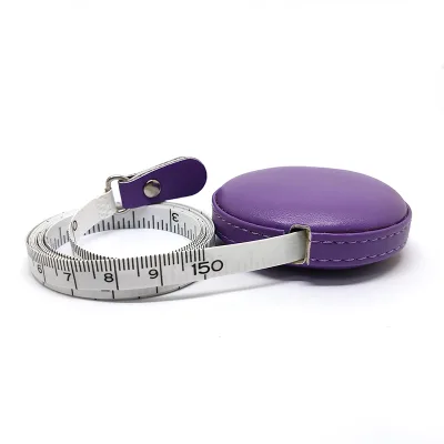 Custom Logo Purple Blue Fashion Pu Mini Retractable Disc Leather Round Tape Measure Leather Tape Measure