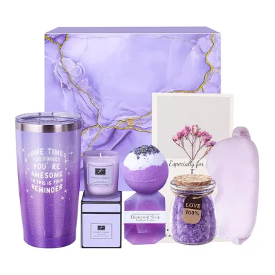 Wholesale Marble Pattern Wellness Relax Hamper Thank You Friendship Souvenir for Ladies Purple Spa Self Care Gift Set
