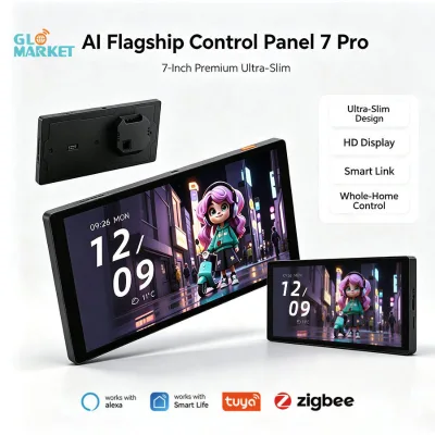 Glomarket 7 Inch Tuya Zigbee 720P IR Hub AliveOS Ultra-Slim 2026 Smart Control Panel Built-in Alexa for Hotel and Home Control