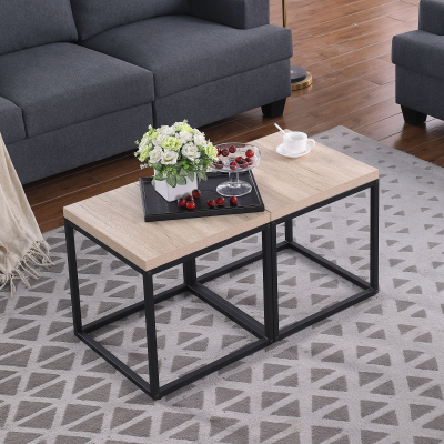 End Table Side Table Set of 2 End Table Rectangular Wood and Metal Nightstand CoffeeTable Storage Small End Table