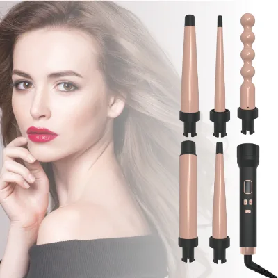5 in 1 Curling Iron Curling Wand Set with Wave Shaped Cone-shaped Circular Curling Iron with FND Temperature Adjust
