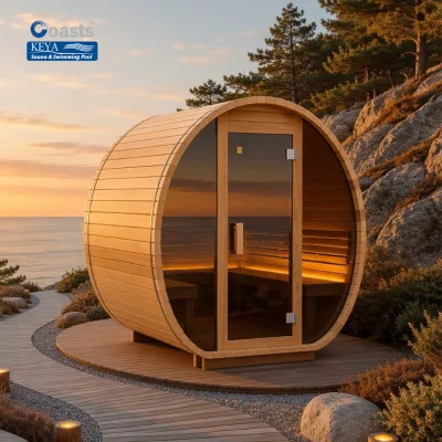 ETL Certified Barrel Sauna Red Cedar Outdoor Panoramic Smart WiFi 240V DIY 4 Person DDP USA HOA Ready