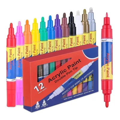 OEM Dual Tip Acrylic Markers Pen 36 Color Non-bleeding Waterproof Permanent Acrylic Paint Markers for Painting Graffiti