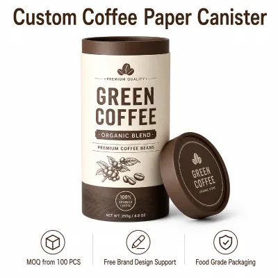 OEM, Paper Coffee Canister, Cylindrical, Food Grade, 100 PCS MOQ, Free Branding Design Support