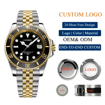 High Quality Custom Men's Casual Watch Miyota 8215 Luminous Hands 40mm Movement Golden Color Watch