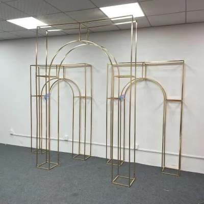 New Gold-Plated Iron Wedding Arch Indoor Wedding Scene Decorative Props with Floral Frame Metal Construction