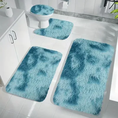 Solid Color Toilet 4-piece Set Non-slip Bathroom Mat Polyester Plush Bath Rug Silk-fur Factory Wholesale Modern Floor Hotel Home