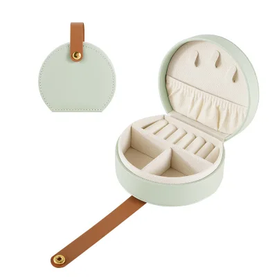 Portable PU Leather Half Circle Jewelry Travel Box for Earrings Necklace and Ring Storage Jewelry Container