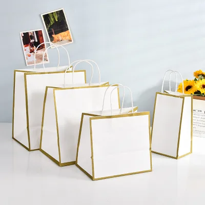 Luxury Gold Line White Card Shopping Bag with Handle Elegant Luxury Paper Bag