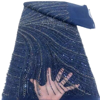 New Style High Quality Beaded Tulle Lace French Embroidery Net Lace Beads Lace Fabric for Evening Dress