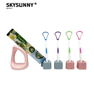 Two-Color Spliced Ergonomic Long Handle Soft Rubber Non-Slip Tongue Scraper Tongue Cleaner Factory Wholesale Customizable