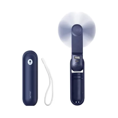 Mini Portable Handheld Fan Blue Foldable USB Rechargeable Personal Power Bank 14-21hrs Battery Life Perfect Gift Women