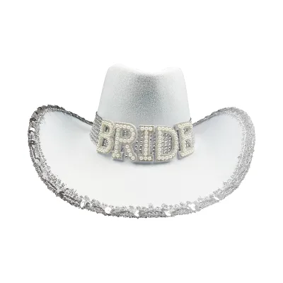 White Bachelorette Party Hat Bride Cowboy Hat Bride Cowgirl Hat  for Bridal Shower