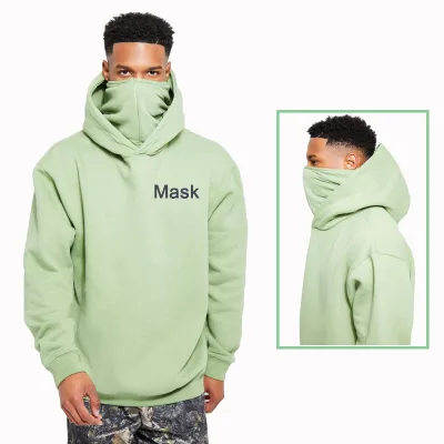 Brad OEM High Quality Heavyweight Cotton Oversized Pullover Hoodies 500Gsm Full Zip Mask Hoodie Custom Masked Hoodie