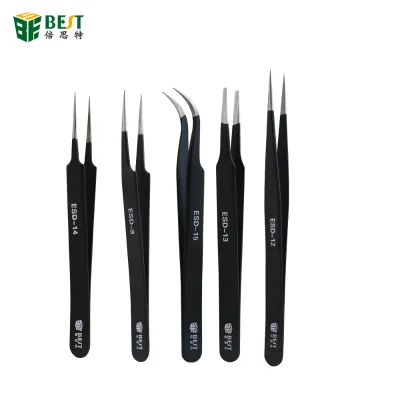 8pcs/lot BGA Precision ESD Tweezers Set, Stainless Steel Anti-static Tweezers Repair Tool Soldering Station Welding Assist