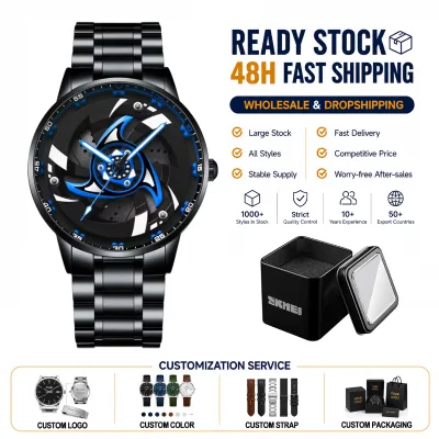 High Quality Rotating Stainless Steel Car Wheel 3D Sport Luxury Fashion Watch for Men with Hangzhou Movement Luminous Wristwatch