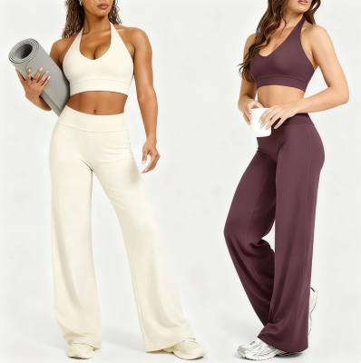 Plus Size Yoga Fitness Wear Outdoor Running Exercise Yoga 2-Piece Set Widened Hem Yoga Bra Yoga Set Yoga Pants Straight