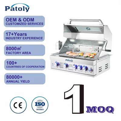 Stainless Steel Gas Grill 5 Burners Large Cooking Area High Heat Retention Modern Design Adjustable Controls Piezo Ignition