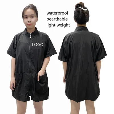 High Quality Barber Pet Shop Black Work Uniform Polyester Apron Waterproof Short Sleeve Grooming Hairdresser Work Clothes Salon