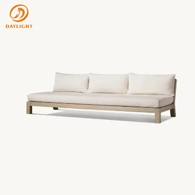 oastal Style Garden Lounge Sofa Solid Wood Frame Outdoor 3 Seater Daybed All Weather Fabric for Seaside Villa Hotel Poolside
