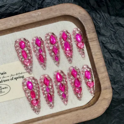 New Product Launched, Super Dazzling Colorful Best-selling Fire Fruit Color Diamonds European Style Long-point Handmade Nails