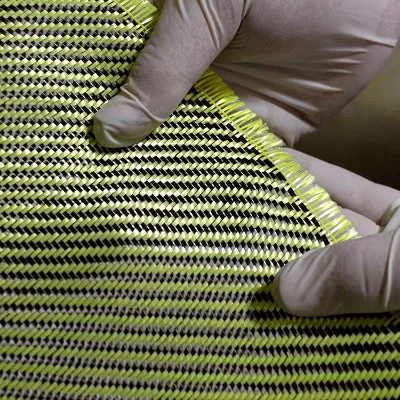 High Strength 3k 2x2 200gsm Twill Yellow Carbon Kevlar Hybrid Cloth