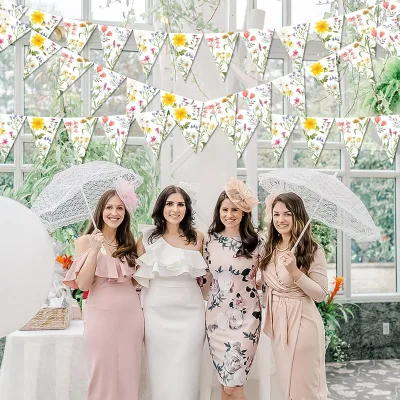 Cross-border Tea Floral Triangular Paper Indoor Flag Festival Party Supplies Birthday Decorations Pull-up Banner Venue Ambiance