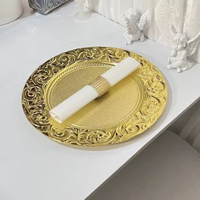 Eco-Friendly 13 round Gold Charger Plates Elegant Reef Design for Weddings and Dinners