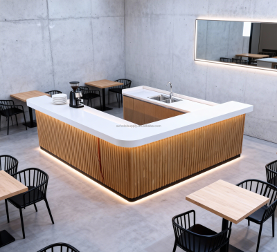 Modern Luxury Restaurant Bar U Shaped Wood Marble Bistro Hotel Nightclub Beer Pub Cocktail Club Bar Counter