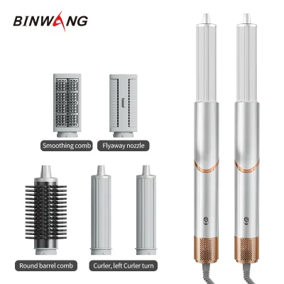 Binwang 110000 RPM 1400W Professional High-Speed Hair Dryer 100 Million Negative Ion Auto Curling 6 Attachments for Salon Home