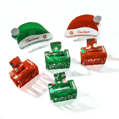 Wholesale Christmas Acrylic Hair Claw Clips Santa Clause Cartoon Acetate Hair Clip Elk Fancy Festival Holiday Hair Accessory