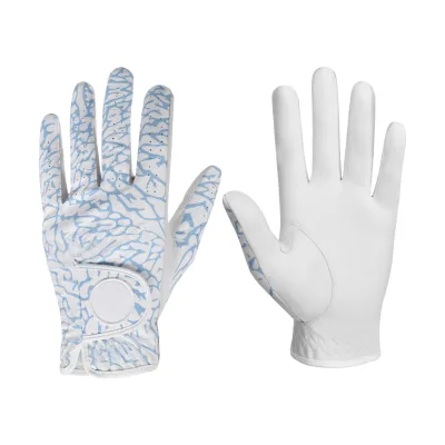 Custom Genuine Leather Golf Gloves Left Handed Blue Breathable Printing Graphic Grip Soft Golf Gloves for Men