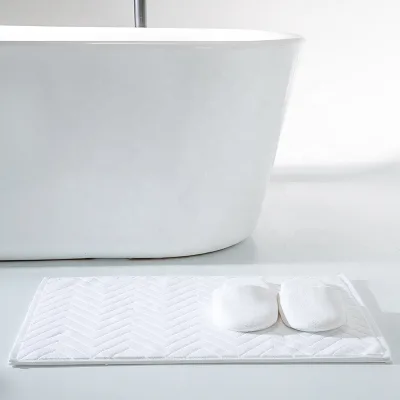 Super Absorbent 100% Cotton Jacquard Bath Mat Rug Non-Slip Quick Dry Solid Color for Shower Bathroom Floor Hotel Use