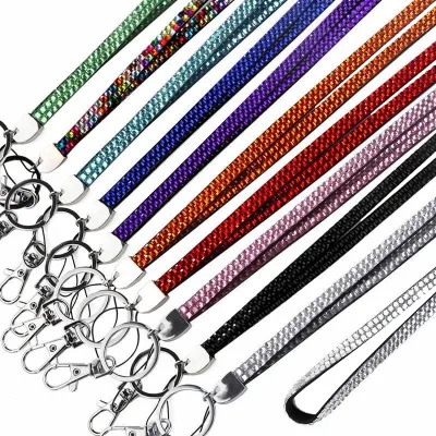 Diamond Long Neck Badge Lanyard for ID Badge Holder Key Lanyard with Lobster Clasp Rhinestones Neck Lanyard for Keys